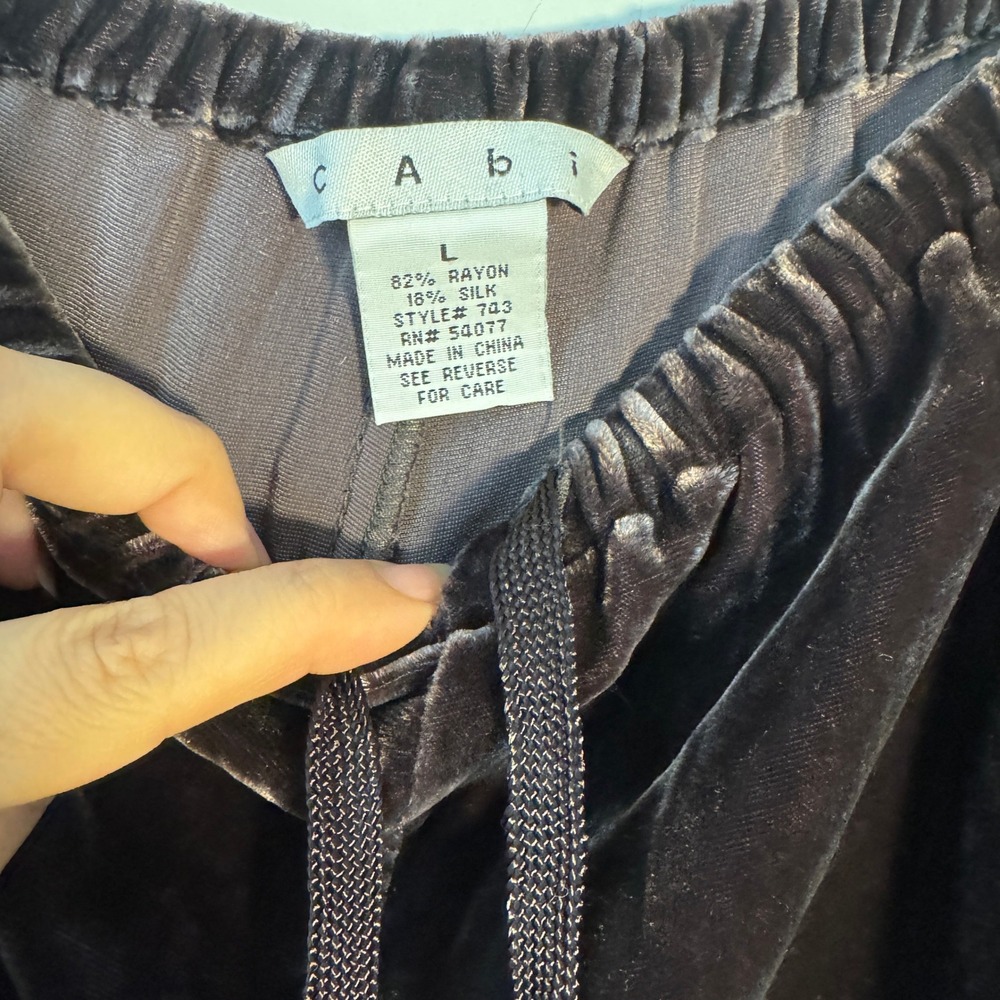 Cabi Silk Velvet Wide Leg Pants Chocolate Brown Drawstring L Quiet Luxury Comfy - Picture 2 of 10